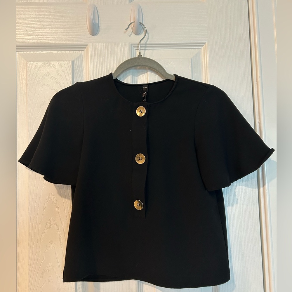 ZARA Black Top w/ Gold Buttons (*size XS*)